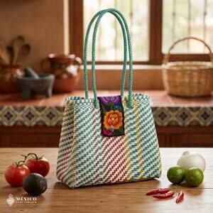 Traditional Mexican Bag – Colorful Reusable Plastic Market Bag